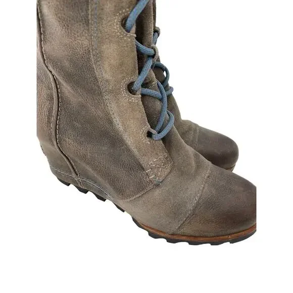 Sorel Cate the Great Size 8.5 Tall High Wedge Boots Brown Gray Waterproof - Picture 6 of 16